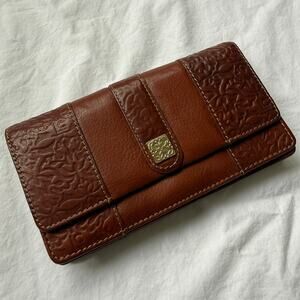 Vintage Liz Claiborne Leather Wallet Brown Snap Closure Y2K 90s Chic